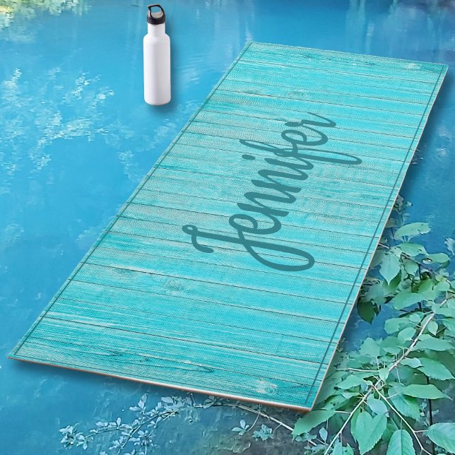 Aqua Turquoise Blue Wood Personalised Yoga Mat (Creator Uploaded)
