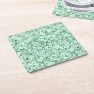 Aqua Turquoise Cobbled Patchwork Terrazo Pattern Square Paper Coaster