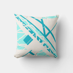 Aqua Turquoise Diagonal Design on Off-white Motif Cushion
