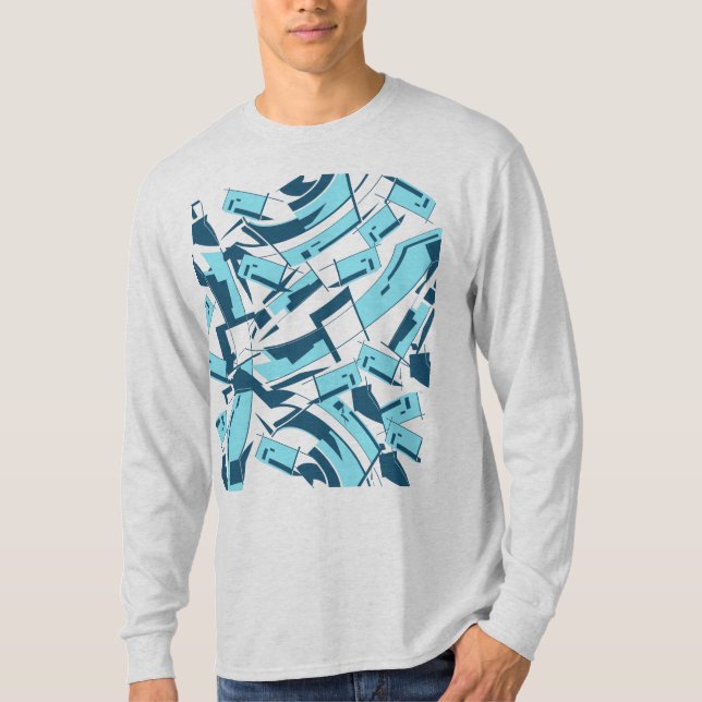 Aqua Turquoise Diagonal Scattered Pieces Abstract  T-Shirt (Front)