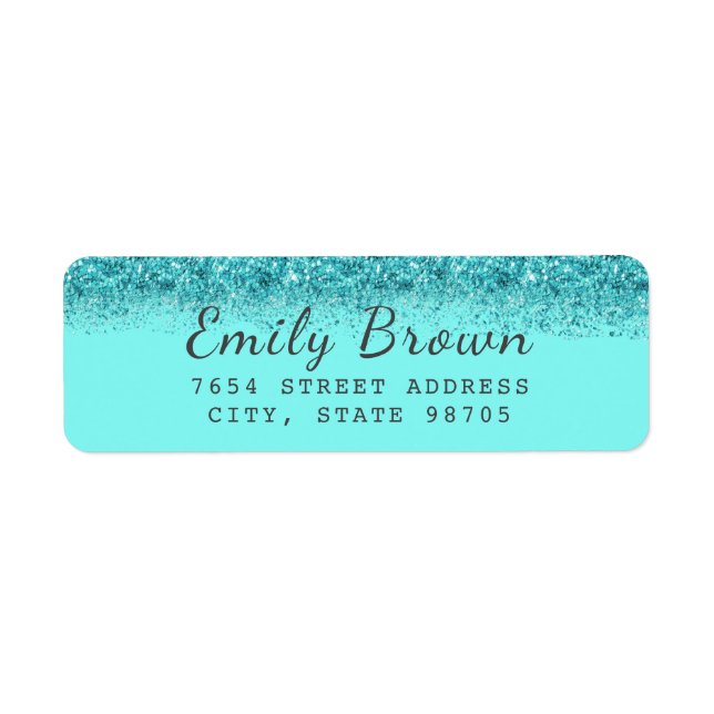 Aqua Turquoise Faux Glitter Return Address Label (Front)