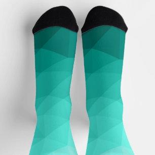 Aqua Turquoise Gradient Geometric Mesh Pattern Socks