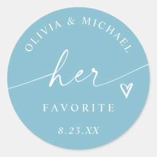 Aqua Turquoise Her Favorite Script Wedding Treat Classic Round Sticker