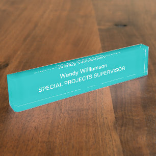 Aqua Turquoise Office Desk Nameplate