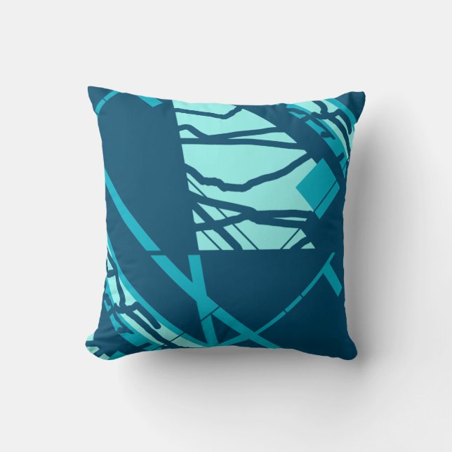 Aqua Turquoise on Dark Blue Abstract MCM-inspired Cushion (Front)