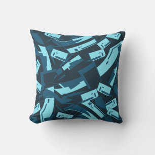 Aqua Turquoise on Navy Slanted Scattered Pieces Cushion