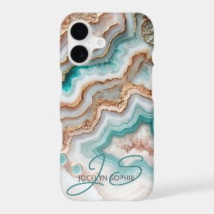 Aqua Turquoise Pink Rose Gold Marble Art Pattern