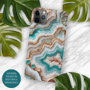 Aqua Turquoise Pink Rose Gold Marble Art Pattern iPhone 16 Pro Max Case