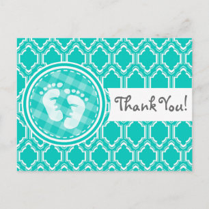 Aqua Turquoise Retro Baby Feet Baby Shower Postcard
