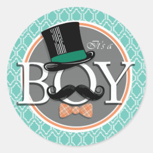 Aqua Turquoise Retro Funny Boy Baby Shower Classic Round Sticker