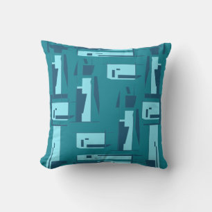 Aqua Turquoise Shades Dancing Shapes Design Cushion