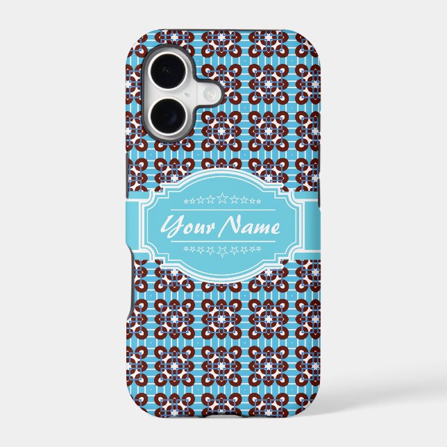 Aqua Turquoise Squares Pattern Personalised (Back)
