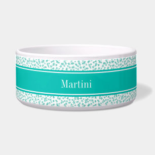 Aqua Turquoise Stars White BG, Teal Name Monogram