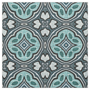 Aqua Turquoise Teal Blue Bali Batik Style Pattern Fabric