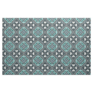 Aqua Turquoise Teal Blue Bali Batik Style Pattern Fabric