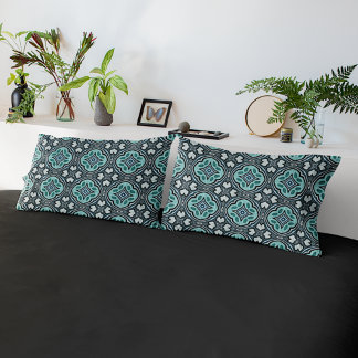 Aqua Turquoise Teal Blue Green Bohemian Tribal Art Pillowcase