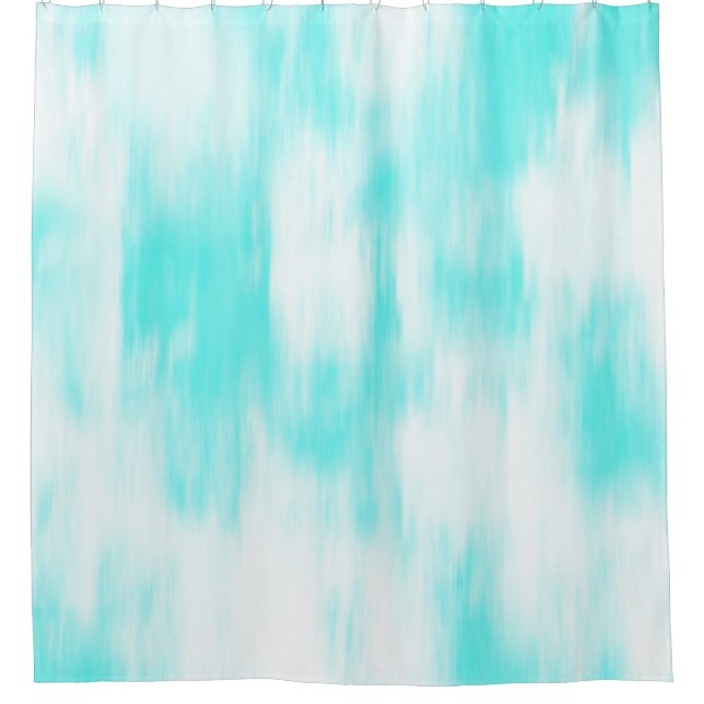 Aqua Turquoise White Abstract Shower Curtain (Front)