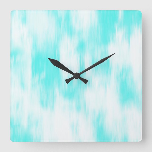 Aqua Turquoise White Abstract Square Wall Clock (Front)
