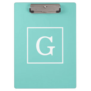Aqua Turquoise White Framed Initial Monogram Clipboard