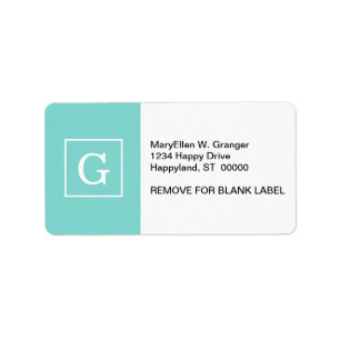 Aqua Turquoise White Framed Initial Monogram Label