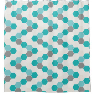 Aqua Turquoise White Grey Honeycomb Pattern Shower Curtain