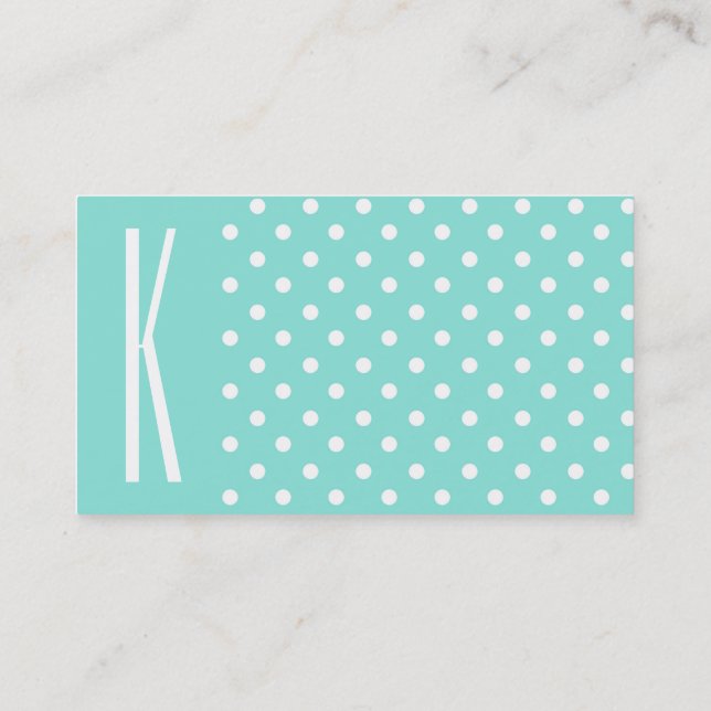 Aqua Turquoise & White Polka Dots Business Card (Back)