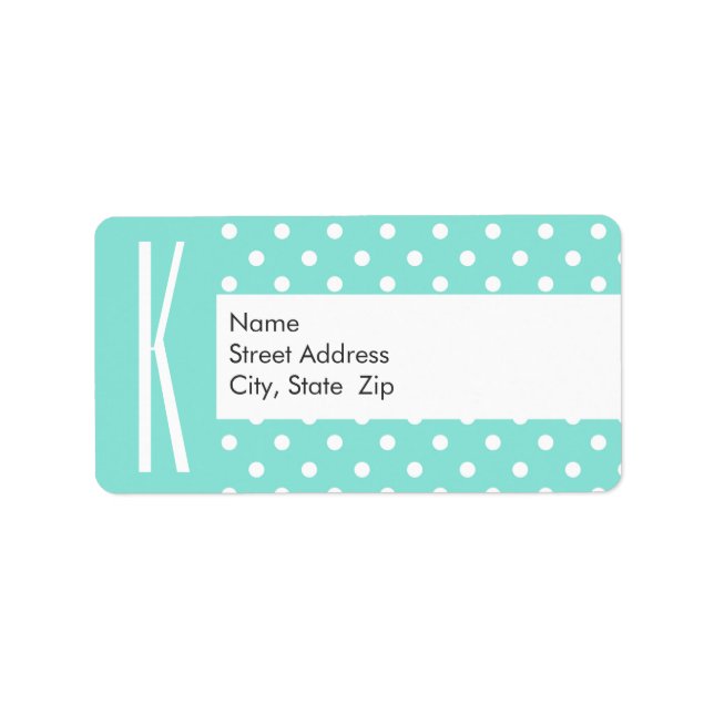 Aqua Turquoise & White Polka Dots Label (Front)