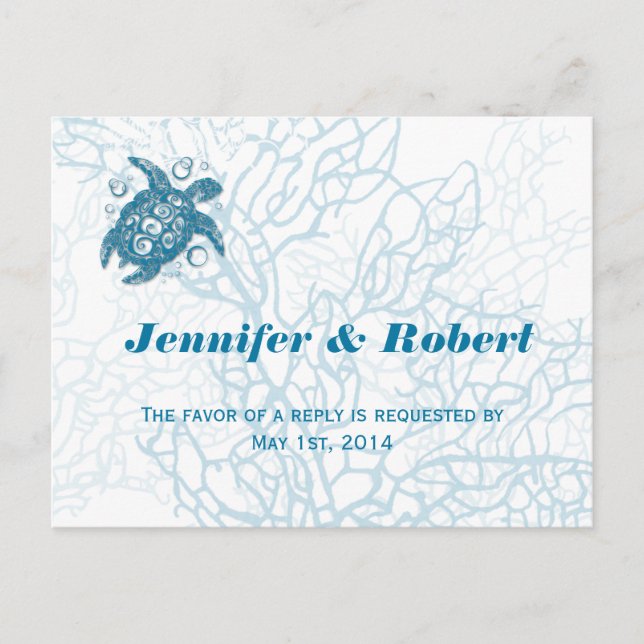 Aqua Turtle Love Wedding RSVP Postcard (Front)