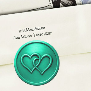 Aqua Two Hearts Intertwined Wedding Classic Round Sticker