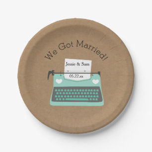 Aqua Typewriter Customised Wedding Paper Plates