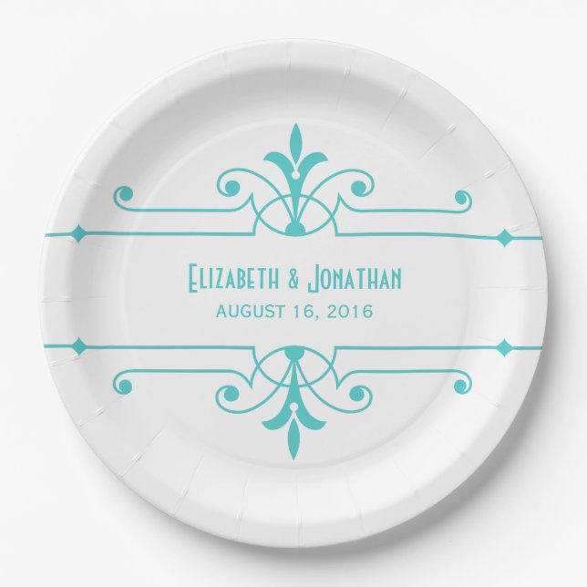 Aqua v2 Fancy Ornamental Paper Plates (Front)