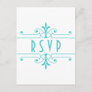 Aqua v2 Fancy Ornamental RSVP Postcard