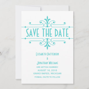 Aqua v2 Fancy Ornamental Save the Date Invite
