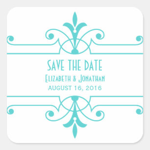 Aqua v2 Fancy Ornamental Save the Date Stickers