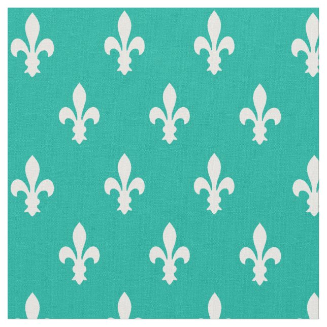Aqua Victorian Fleur de Lys Fabric (Close Up)