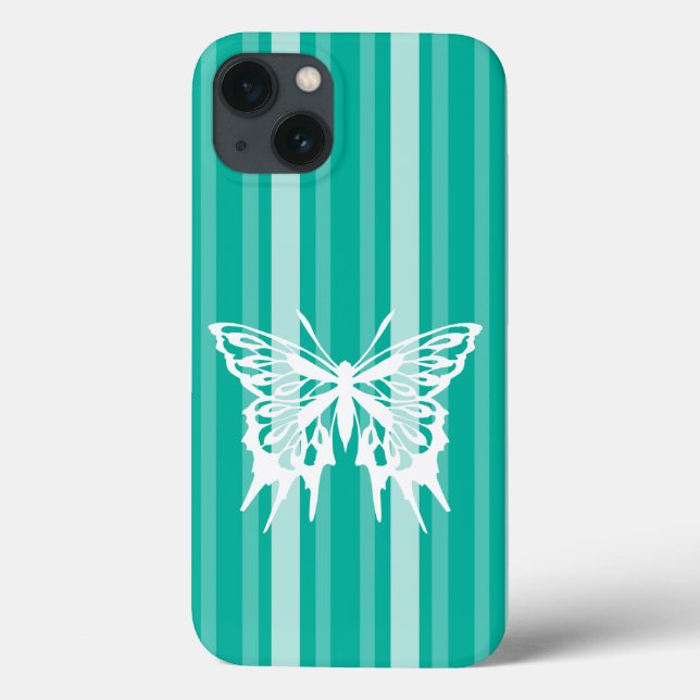Aqua Victorian Stripe with Butterfly Case-Mate iPhone Case (Back)