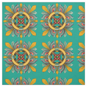 Aqua Victorian Tile Design Fabric