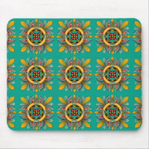 Aqua Victorian Tile Design Mouse Pad