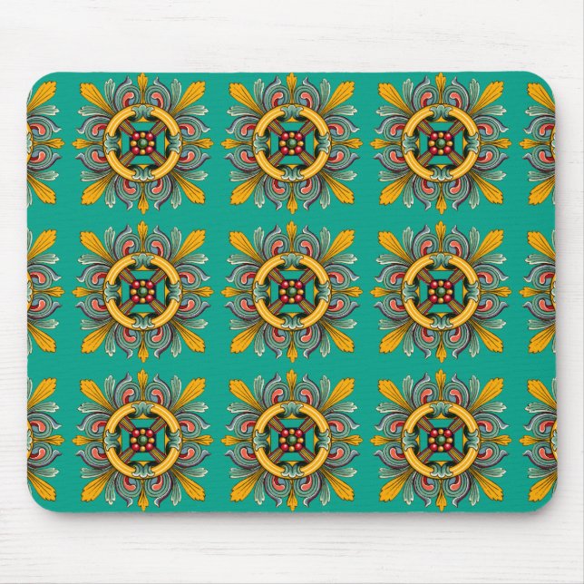 Aqua Victorian Tile Design Mouse Pad (Front)