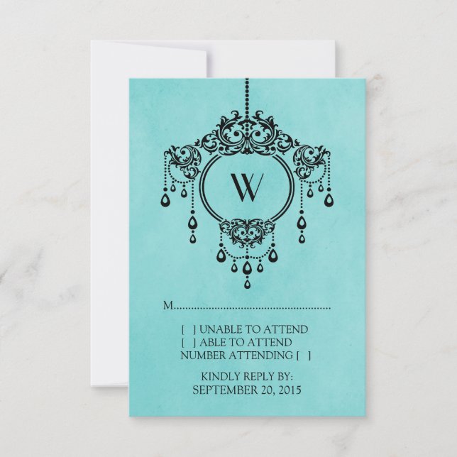Aqua Vintage Chandelier Response Card (Front)