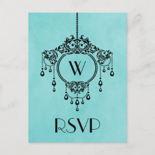 Aqua Vintage Chandelier Response Postcard