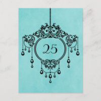 Aqua Vintage Chandelier Table Number Postcard