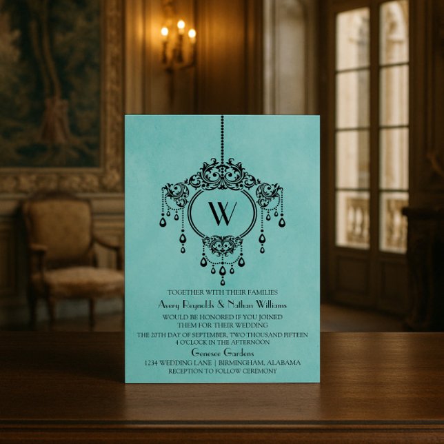 Aqua Vintage Chandelier Wedding Invite (Aqua Vintage Chandelier Wedding Invite)