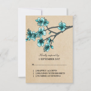 Aqua Vintage Cherry Blossoms RSVP Card