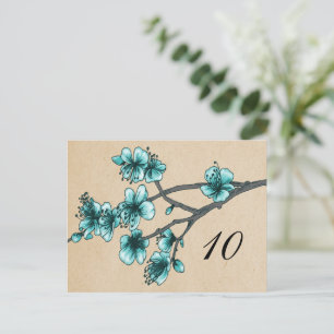 Aqua Vintage Cherry Blossoms Table Number Postcard