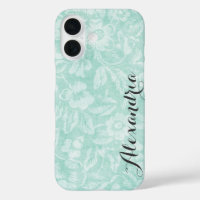 Aqua Vintage Floral Print Monogram