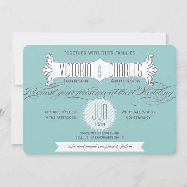 Aqua Vintage Modern Typography Weddings Invitation (Front)