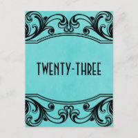 Aqua Vintage Swirls Table Number Postcard