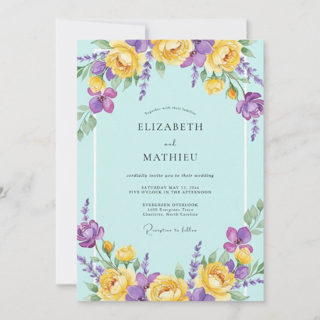 Aqua Violet Watercolor Wedding Invitation (Front)