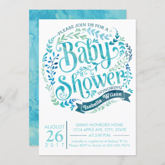 Aqua Watercolor Baby Shower Invitation